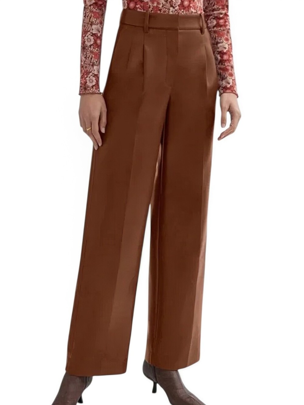 Aritzia Wilfred Effortless Pant Women 10 Brown Vegan Leather Wide Leg